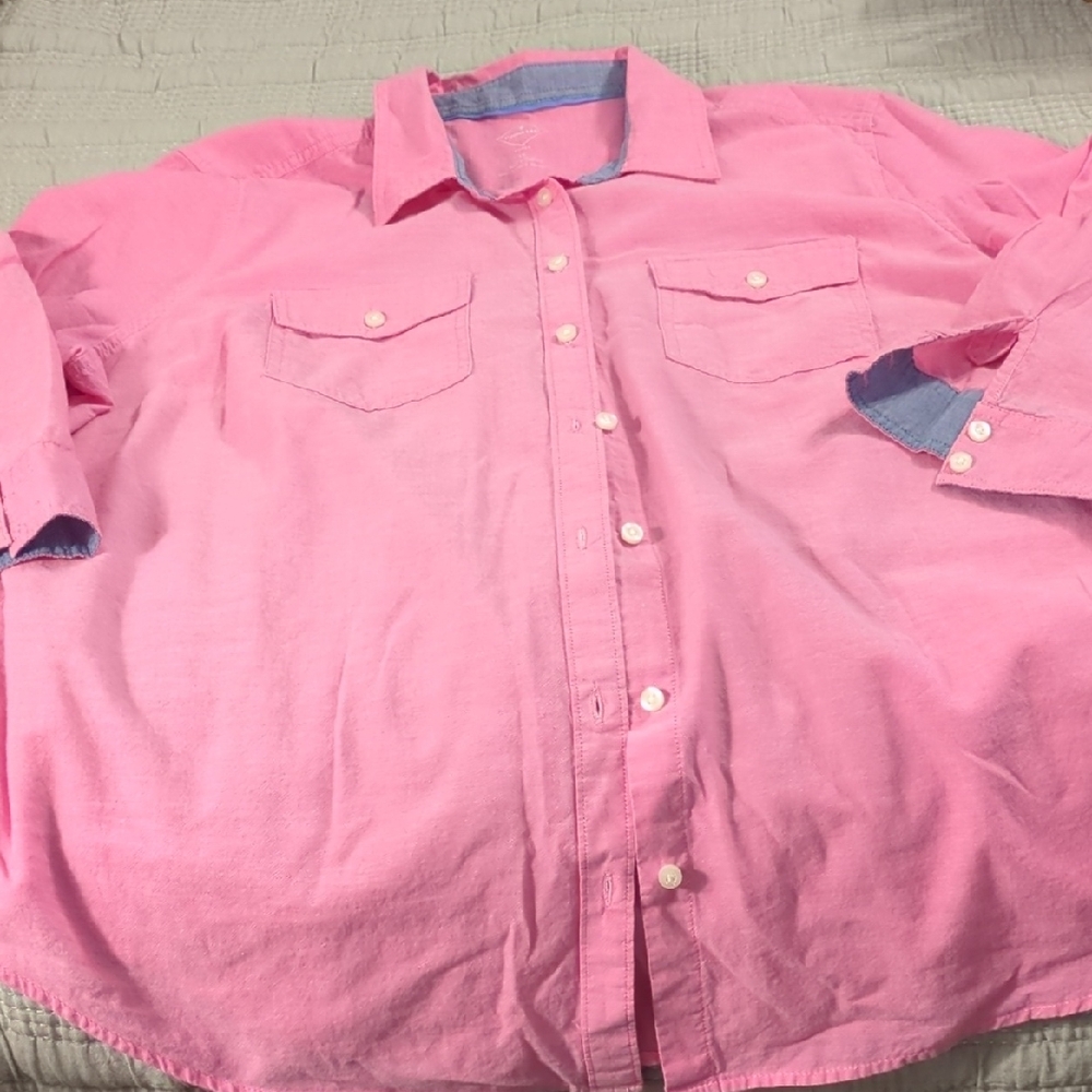 St. John's Bay Light Pink Button-Front Shirt with Contrast Cuffs